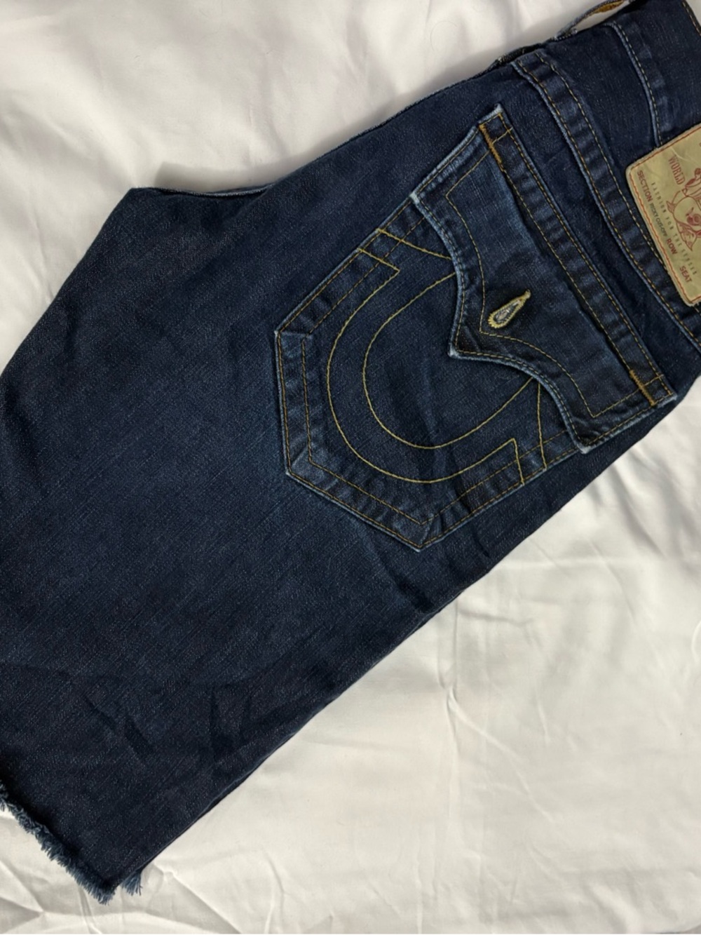 True Religion Men's Indigo Straight Jeans with Yellow Stitching